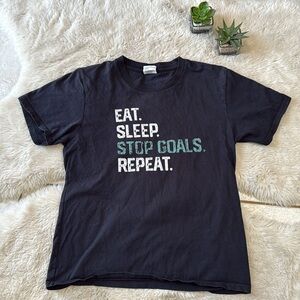 Eat Sleep Stop Goals Repeat Goalie Youth Tee Shirt Size Medium / 9-10 Black